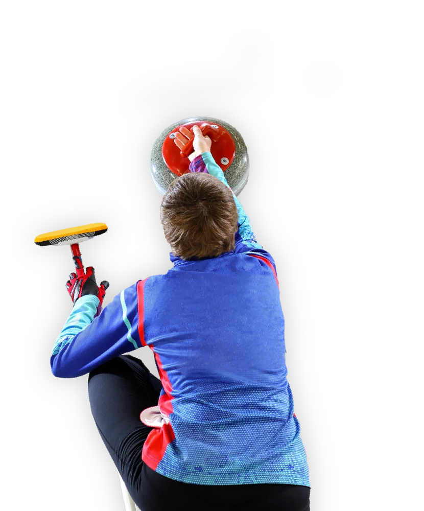 A curler delivering a granite stone