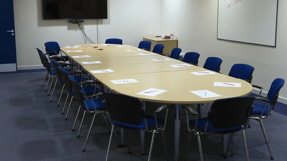 The boardroom set for a meeting